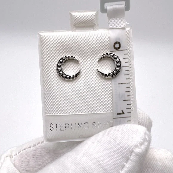 .925 Sterling Silver Crescent Moon Stud Earrings - Picture 5 of 12